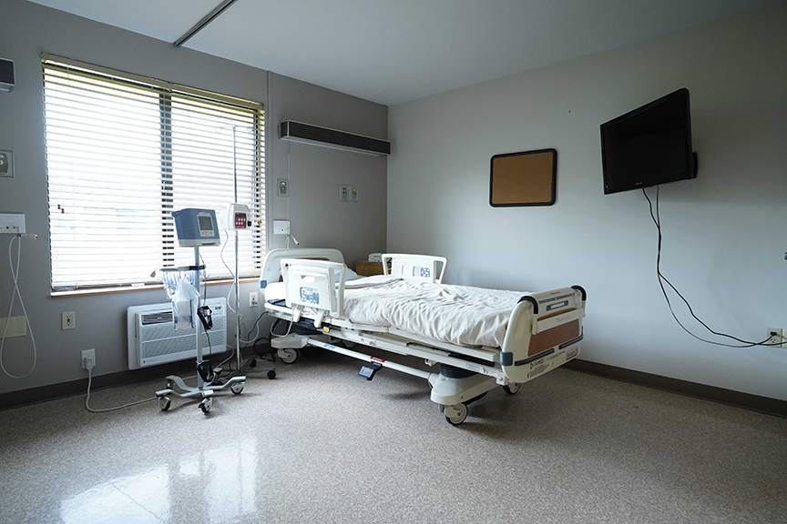 Hospital bed and ventilator machine in ventilator care- Arbors at Streetsboro